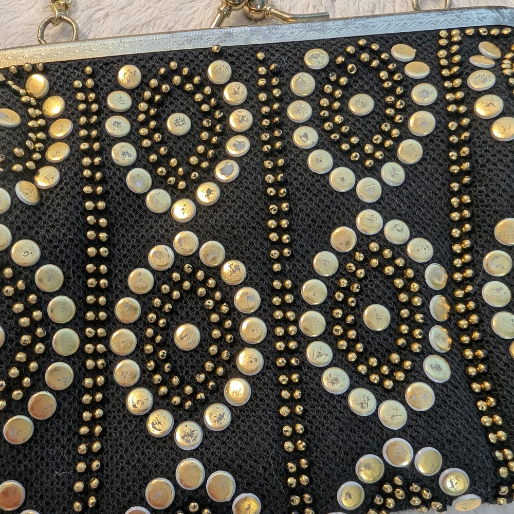 1950s Gold And Black Studded Evening Party- Clasp Purse/Vintage - Picture 12 of 12